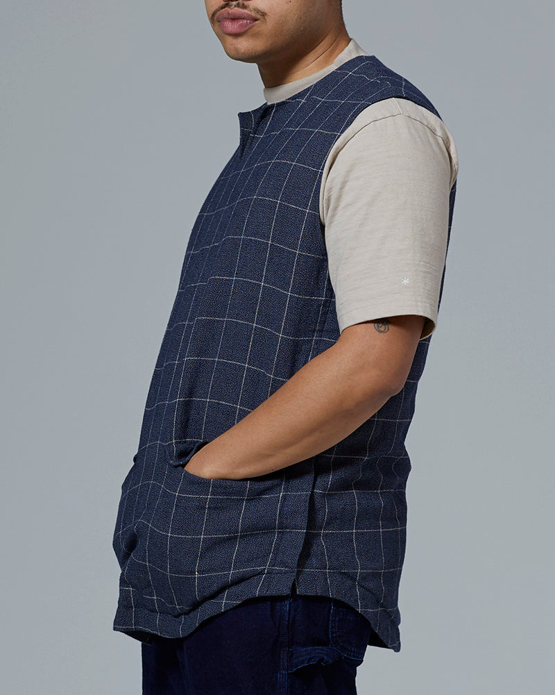 Cotton Linen Check Tweed Vest