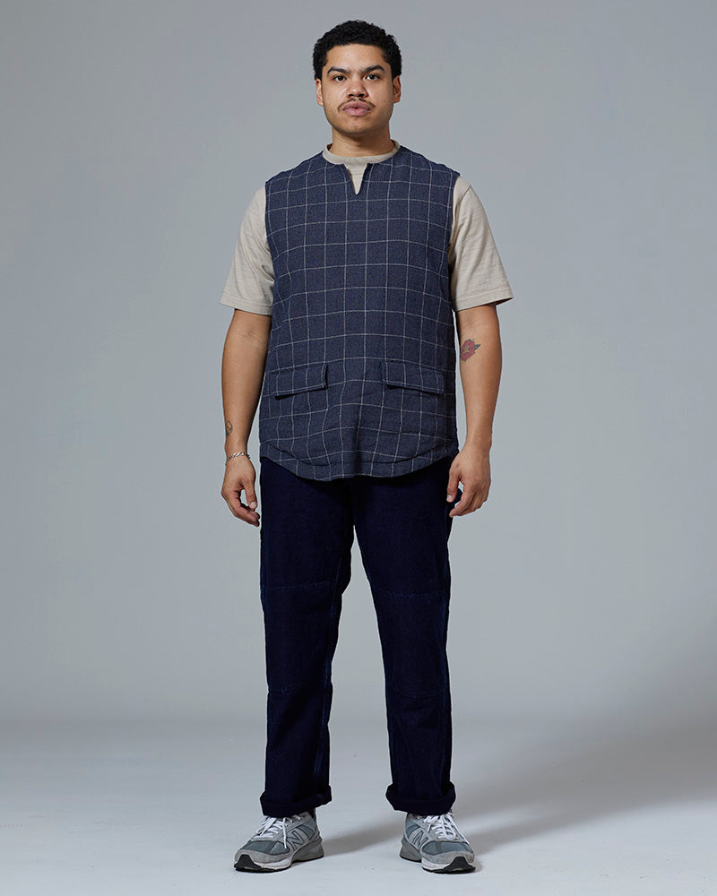 Cotton Linen Check Tweed Vest