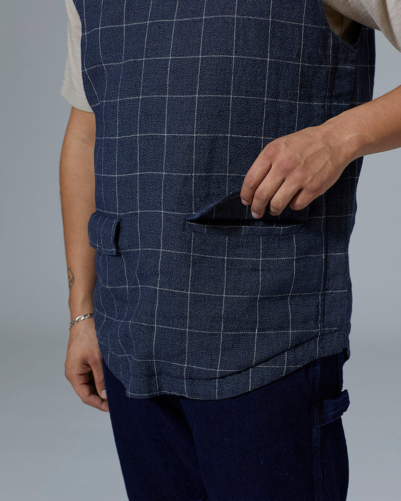 Cotton Linen Check Tweed Vest