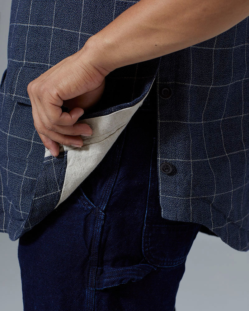 Cotton Linen Check Tweed Vest