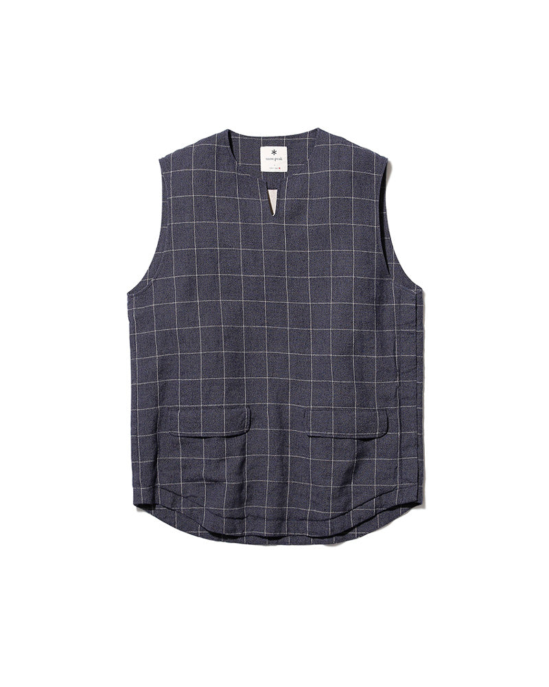 Cotton Linen Check Tweed Vest